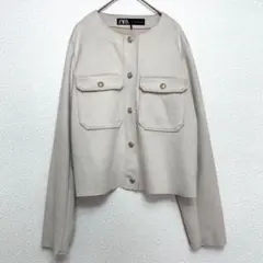 ザラ ベージュ スエード風 ジャケット ノーカラー S 上品 着回し オフィスのサムネイル