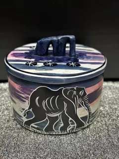 アフリカ ソープストーン 蓋付き小物入れ ゾウ アフリカ工芸品 ケニア製のサムネイル