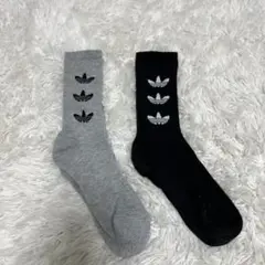 アディダスオリジナル ロゴ ソックス グレー 黒 2足セット