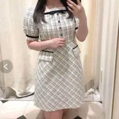 evelyn バイカラーツイードタイトワンピース ホワイト