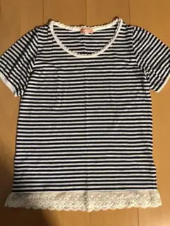 ☆ オシャレなボーダー ＆レース仕上げ トップスシャツ 美品です！！