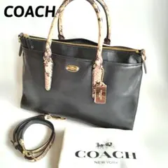 【美品】COACH　ハンドバッグ　2way　パイソン柄　ブラック　F35887