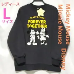 レディース ミッキーマウス ミニー 裏起毛トレーナー L チャコール ディズニー