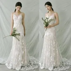 【最終値下げ】刺繍レース ウエディングドレス ロングドレス ソフトマーメイド