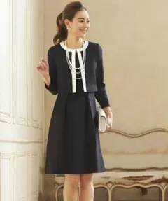 ルイルエブティック バイカラージャケット&Ａラインワンピースセット ブラック