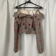 ダズリン　チェック柄オフショルダーダブルボタンジャケット