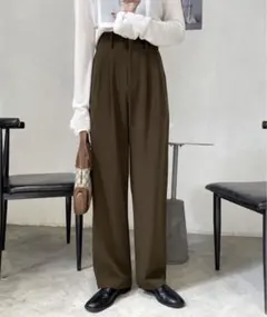 me+em select 太ベルトハイウエストカラータックスラックス