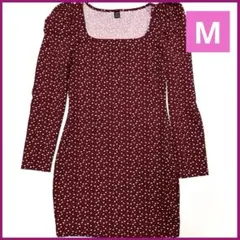 チュニック M レッド ワンピース 赤 ハート 白 総柄 肩パフ 美品