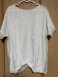 ホワイト ベージュ Tシャツ　オシャレウォーカー　n’Or 花柄　異素材のサムネイル