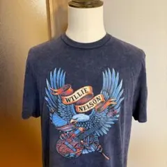 メンズ【新品タグ付 Willie Nelson】L 紺 T 鷲 星条旗 ギターのサムネイル
