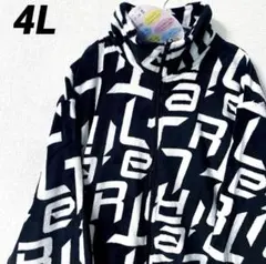 メンズ大きいサイズ　シルキーファーフリース　英字総柄　ジップジャケット4L 新品