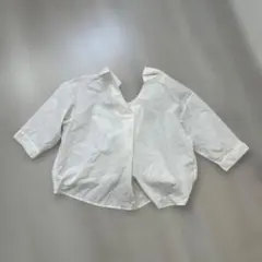 ホワイト 五分袖 リボン付きシャツ