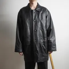 vintage レザージャケットコート 羊革 モード ブラック/BZ331