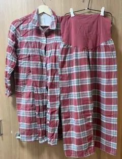 【無印良品】マタニティパジャマ M〜L 授乳口付き 長袖 上下セット チェック柄
