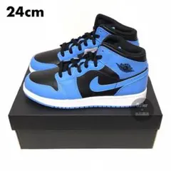 【24】ナイキ AIR JORDAN 1 MID GS ブラック ブルー
