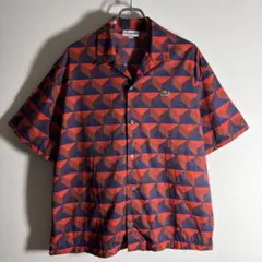 【希少】ラコステ 幾何学模様 3D 総柄 半袖 オープンカラーシャツ XL相当