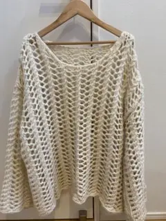 クリーム色 透かし編み ニットセーター　セレクトモカ