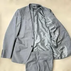 美品　ナノユニバース　グレー　ストライプ　スーツ　高級感　セットアップ　ビジネス