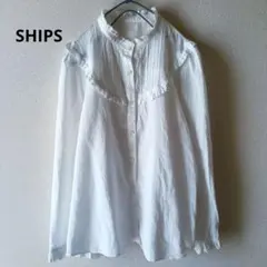◯SHIPS シップス　ブラウス　フリルネック　コットン　ボリューム袖のサムネイル