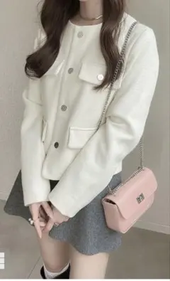 グレイル　ノーカラーツイードジャケット〈アイボリー〉