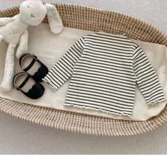 ストライプ長袖Ｔシャツ（白と黒） 90cm