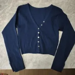 ​【美品】ミスティック ショート丈 Vネックリブカーディガン 長袖 紺 Fのサムネイル