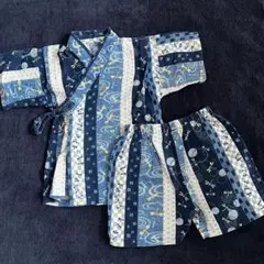 綿100% 甚兵衛　上下セット　95cm ブルー　トンボ　夏服