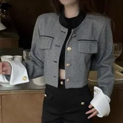 sheinコントラストトリムボタンフロントクロップオーバーコート