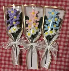ハンドメイド モールフラワー 枯れない花 3点セット 紫 水色 ピンク