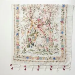 花柄 大判 ストール スカーフ ショール ボヘミアン フリンジ 白 ホワイト新品