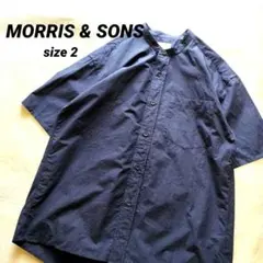 MORRIS & SONS　半袖　バンドカラーシャツ　前開き　羽織り　ネイビーのサムネイル