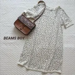 BEAMS BOY : 小花柄　カットソー ワンピース　白　ピンク　日本製のサムネイル