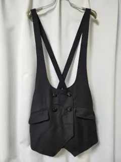 one way　ブラック ダブルボタン サスペンダーベスト風サロペット
