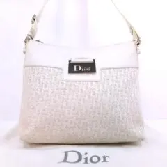 【美品】ディオール ショルダーバッグ レザー×キャンバストロッター柄 白