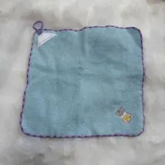 水色のタオルハンカチ 動物刺繍付き