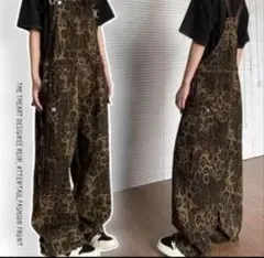 レオパード柄　デニム　オーバーオール　サロペット　体型カバー　ストリート　新品