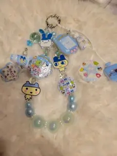 ハンドメイド ビーズストラップ 青系