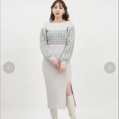 ROYAL PARTY 千鳥柄オフショルダーニットワンピース