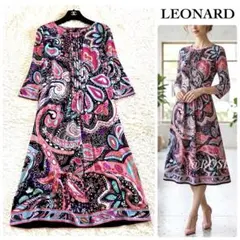 極美品✨レオナール カンカン 美しい花柄のワンピース ロング 極美品◇レオナール LEONARD カンカン 花柄 ワンピース LLサイズ 近年