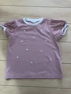 【キッズTシャツ】ハート刺繍 Tシャツ ピンク