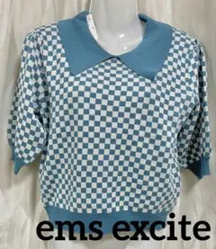 【未使用・タグ付き】ems excite 襟付チェッカー柄ニット　Ｆ