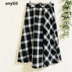 エニィスィス　ロングスカート　M チェック柄ベルト付　大人可愛い　上品　春