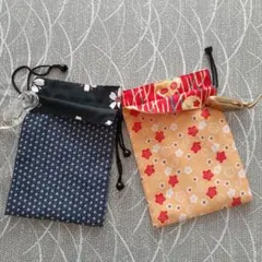 ❤️和柄カラフル　リバーシブル巾着袋　2点セット