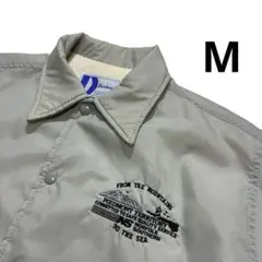 80s 90s USA製 ナイロン コーチジャケット M ライトグレー 白 刺繍