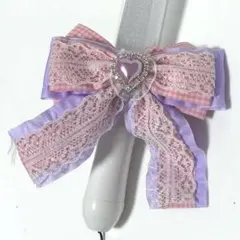 ペンライトリボン ピンク 紫 ギンガムチェック ハンドメイド