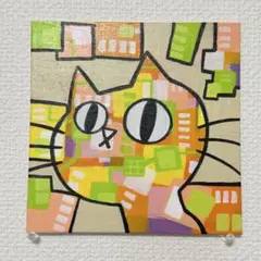 原画】カラフルな猫の抽象画キャンバスアートアクリル画ネコイラスト
