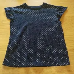 無印良品 ドット柄 フリル袖 　紺　Tシャツ 140のサムネイル