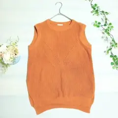 081【ＧＵ】　ニットベスト　セーターノースリーブ　オレンジ（Ｍ）