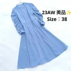 定価5万 ANAYI アムンゼンベルト付き切り替え ワンピース ネイビー 34