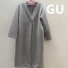 GU グレー Vネック ロングコート